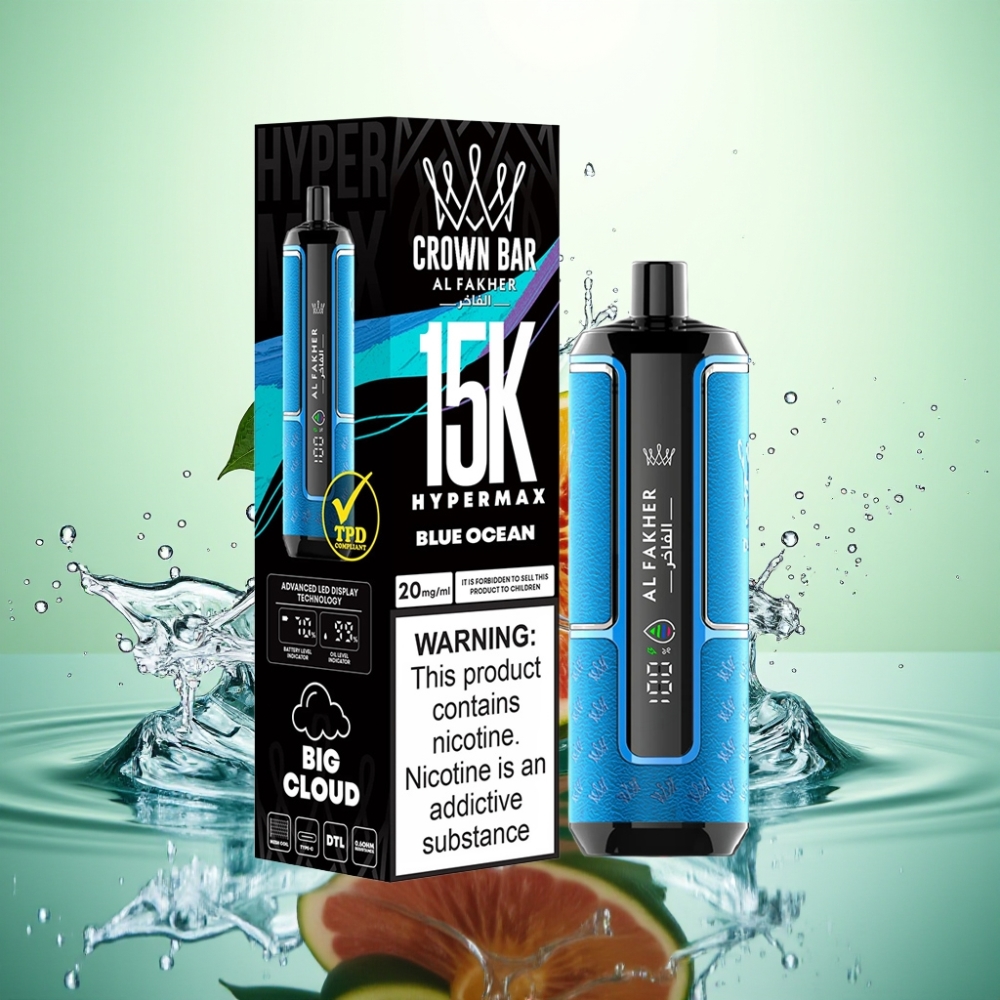 Al Fakher Crown Bar 15K Hypermax 22ml 600mAh DTL 6mg Mavi Okyanus Disposable Vape