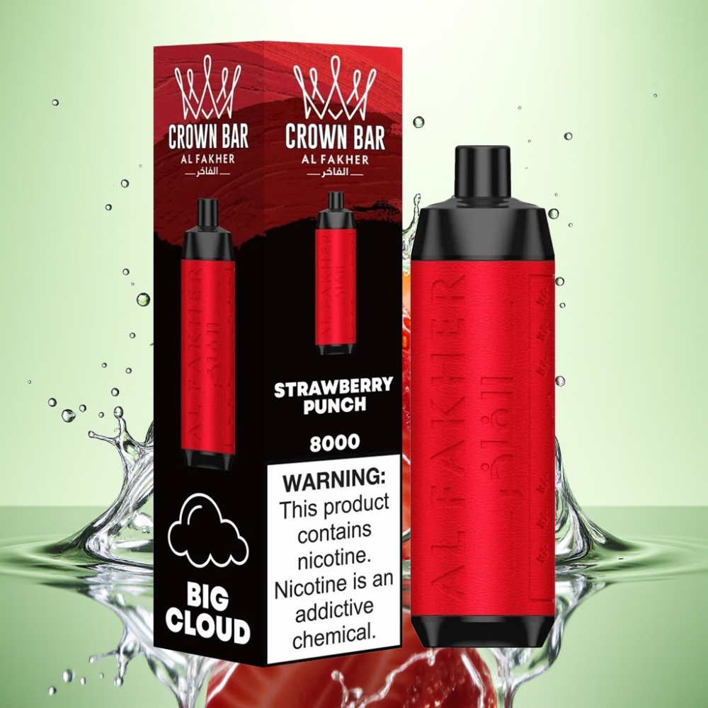 Al Fakher Crown Bar 8000 Crystal 600mAh 18ml 5mg Çilek Punch Disposable Vape