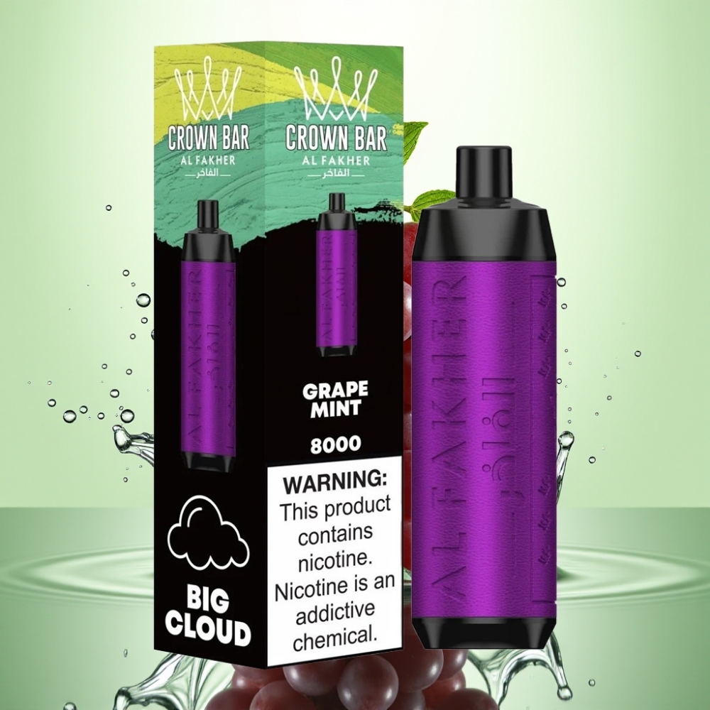 Al Fakher Crown Bar 8000 Crystal 600mAh 18ml USB-C Çekmeyle Açılır Üzüm Naneli Disposable Vape