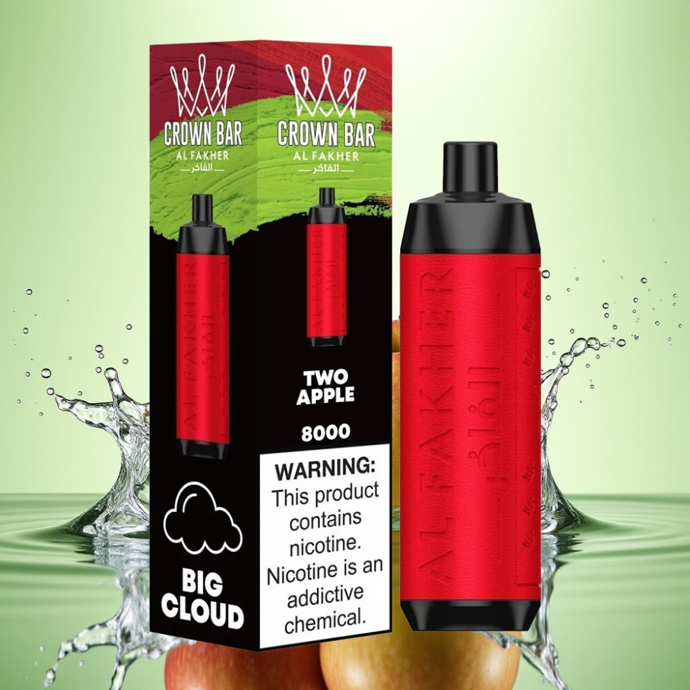 Al Fakher Crown Bar 8000 Crystal 600mah 18ml 5mg 0.6ohm Çift Elma Disposable Vape