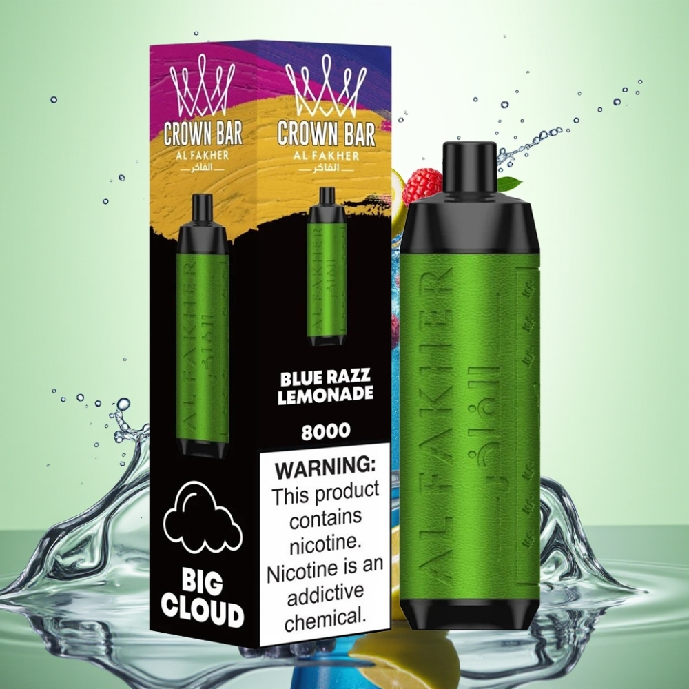 Al Fakher Crown Bar 8000 Crystal Şarjlı USB-C 18ml 5mg Mavi Ahududu Limonata