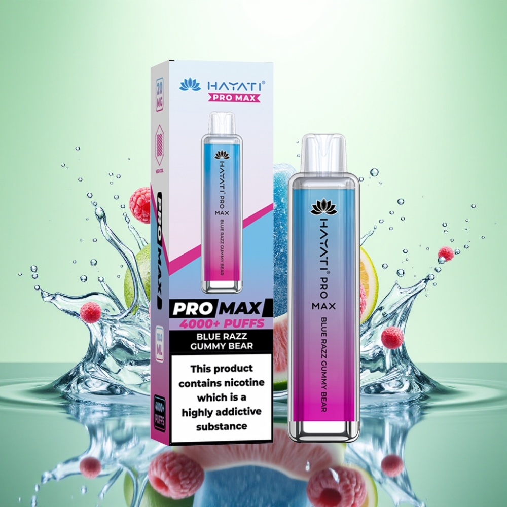 Hayati Pro Max 4000 Puff Şarj Edilebilir Disposable Vape Mavi Ahududu Sakızlı Ayı 28x28x120mm 1400mAh