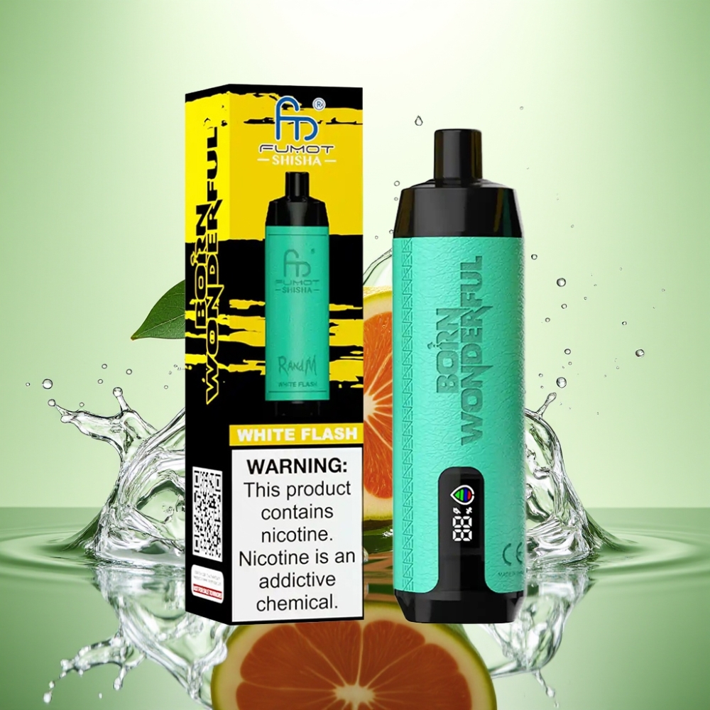 RandM Fumot Shisha 10000 Puff LED Ekran 18ml 850mAh 0.6ohm Mesh Beyaz Şimşek