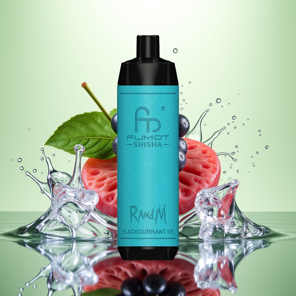 RandM Fumot Shisha 10000 Puff LED Göstergeli 850mAh Bataryalı Type-C Portlu 18ml Önceden Doldurulmuş Siyah Frenküzümü Buz Aromalı