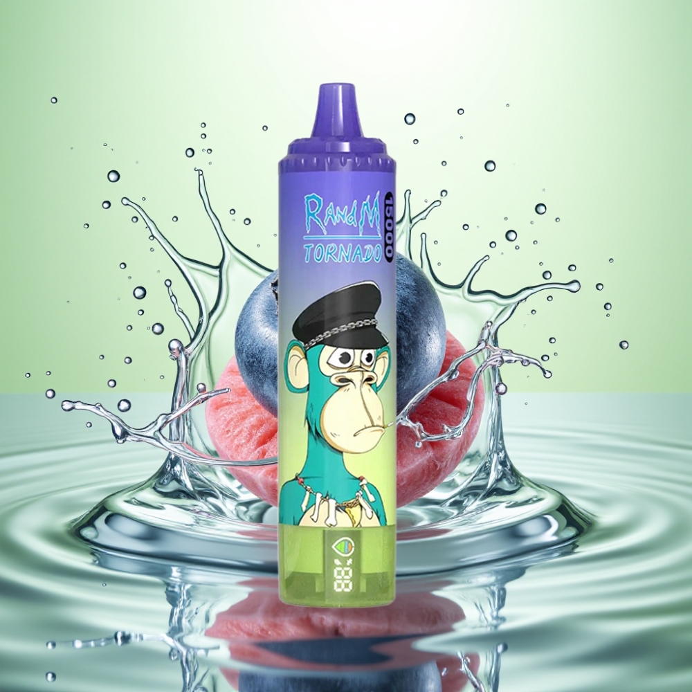 RandM Fumot Tornado 15000 Puff USB-C Şarj LCD Ekran 25ml 850mAh 0.9 Ohm Mesh Yaban Mersini Sakız Aromalı