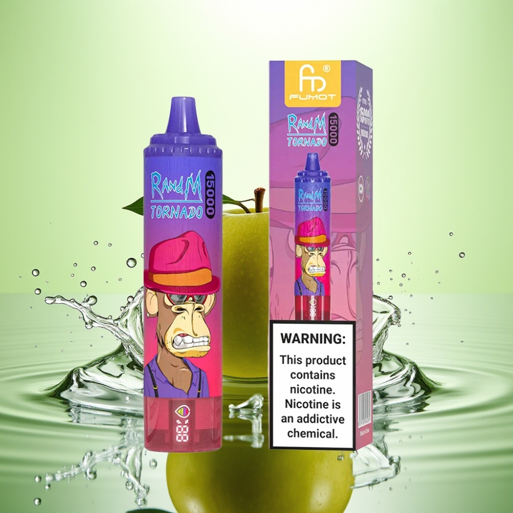 RandM Fumot Tornado 15000 Puff USB-C Şarj LCD Ekran Elma Ekşisi Disposable Vape