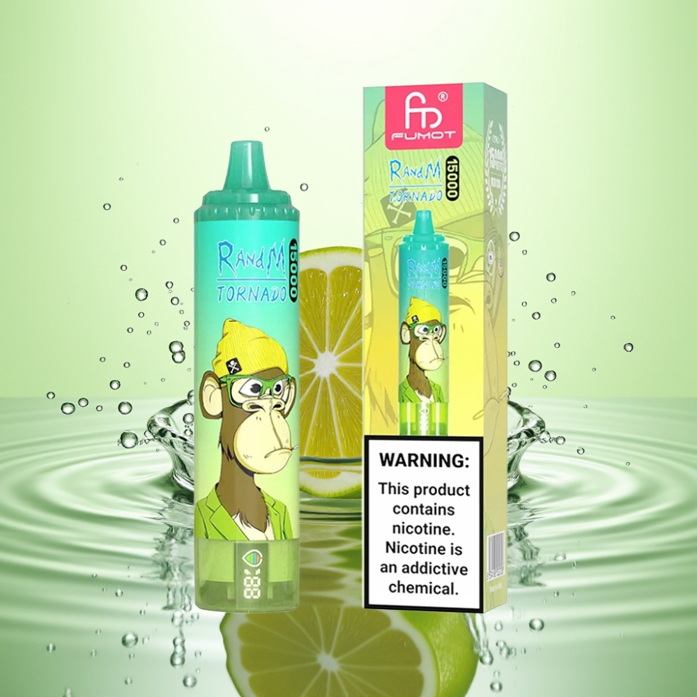 RandM Fumot Tornado 15000 Puff USB-C Şarj LCD Ekran Limon-Lime Aromalı Disposable Vape