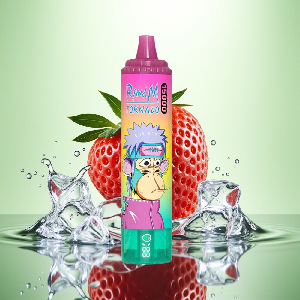 RandM Fumot Tornado 15000 Puff Çilek Buz LCD Ekran 25ml 850mAh Type-C Şarj