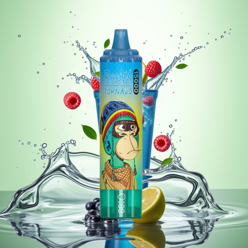 RandM Fumot Tornado 15000 Puffs 25ml LCD Ekran Mavi Ahududu Limonata Tip-C Şarj