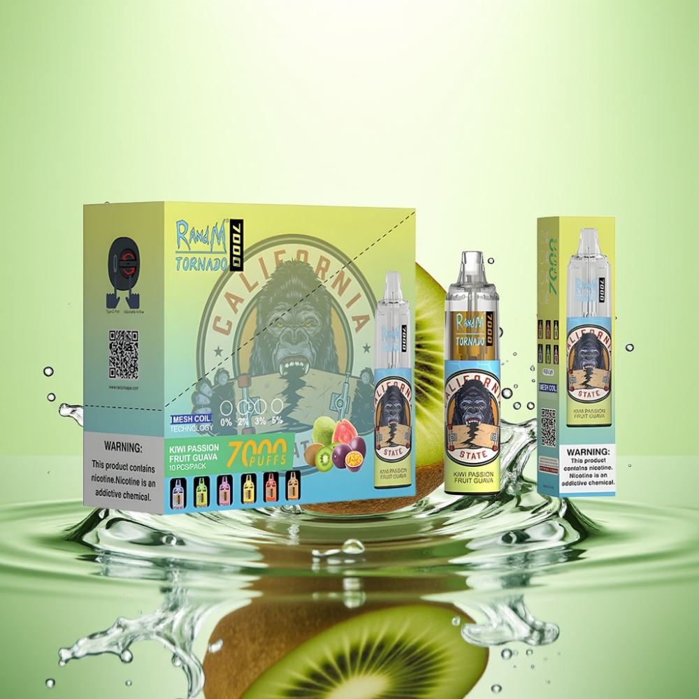 RandM Fumot Tornado 7000 Puf 14ML 850MAH Mesh Coil Type-C RGB Hava Ayarlı Kivi Çarkıfelek Guava