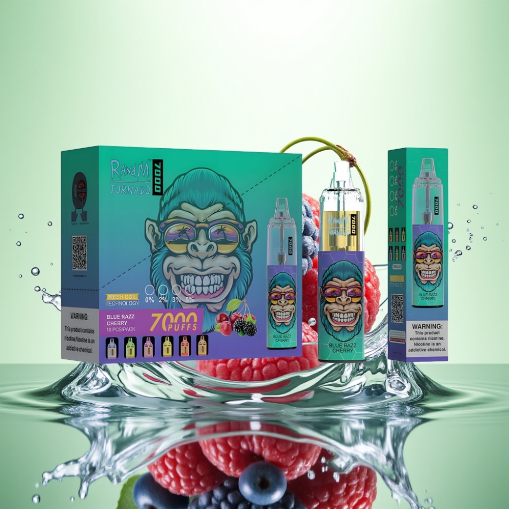 RandM Fumot Tornado 7000 Puf 14ML 850MAH Mesh Coil Type-C RGB Hava Ayarlı Mavi Ahudulu Kiraz