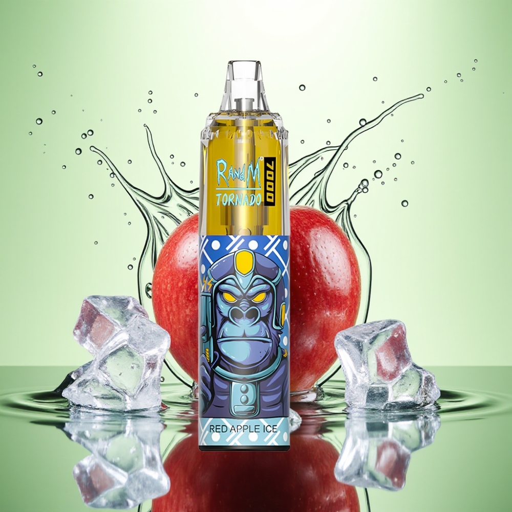 RandM Fumot Tornado 7000 Puff 14ML 850MAH Mesh Coil Type-C RGB Hava Ayarlı Kırmızı Elma Buz Disposable Vape