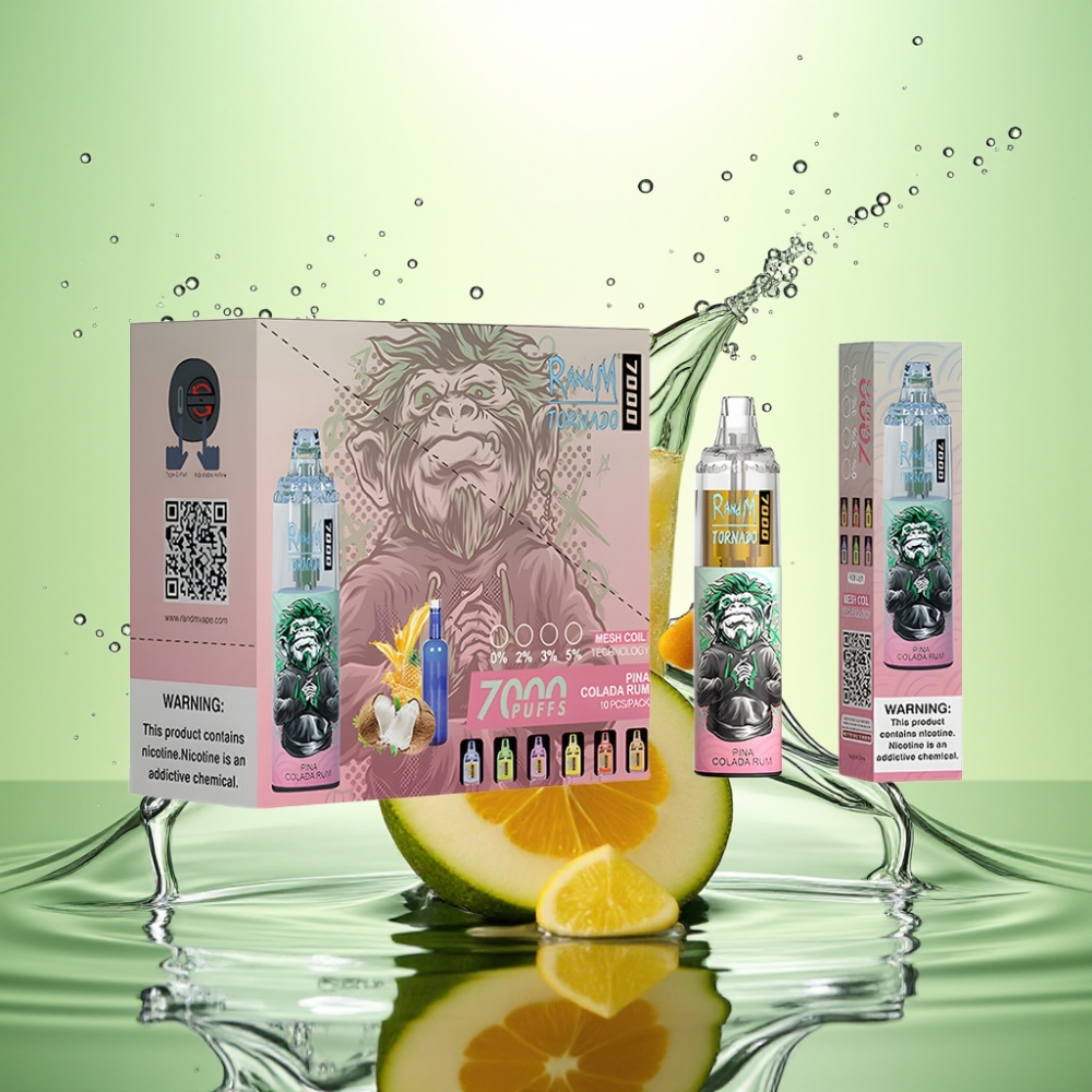 RandM Fumot Tornado 7000 Puff 14ML 850MAH Mesh Coil Type-C RGB Hava Ayarlı Pina Kolada Rom Aromalı Disposable Vape