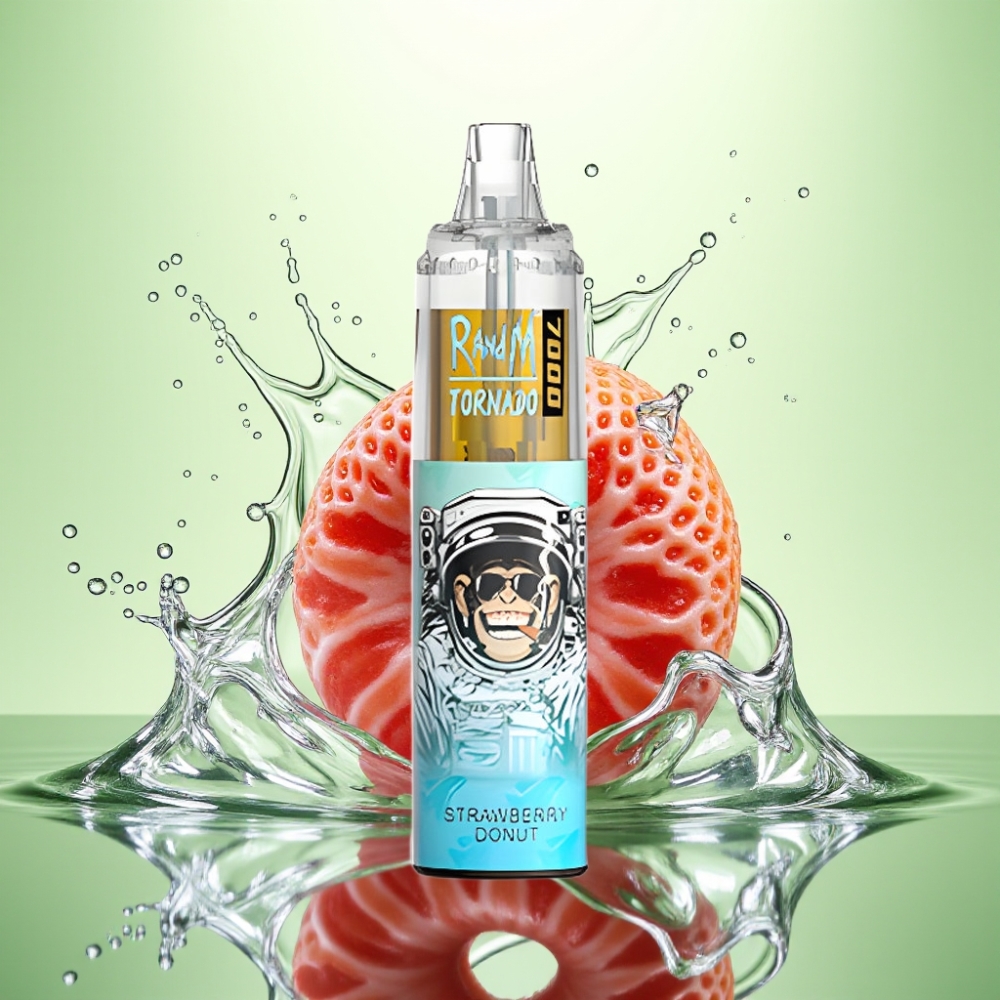 RandM Fumot Tornado 7000 Puff 14ML 850MAH Mesh Coil Type-C RGB Hava Ayarlı Çilekli Donat Disposable Vape