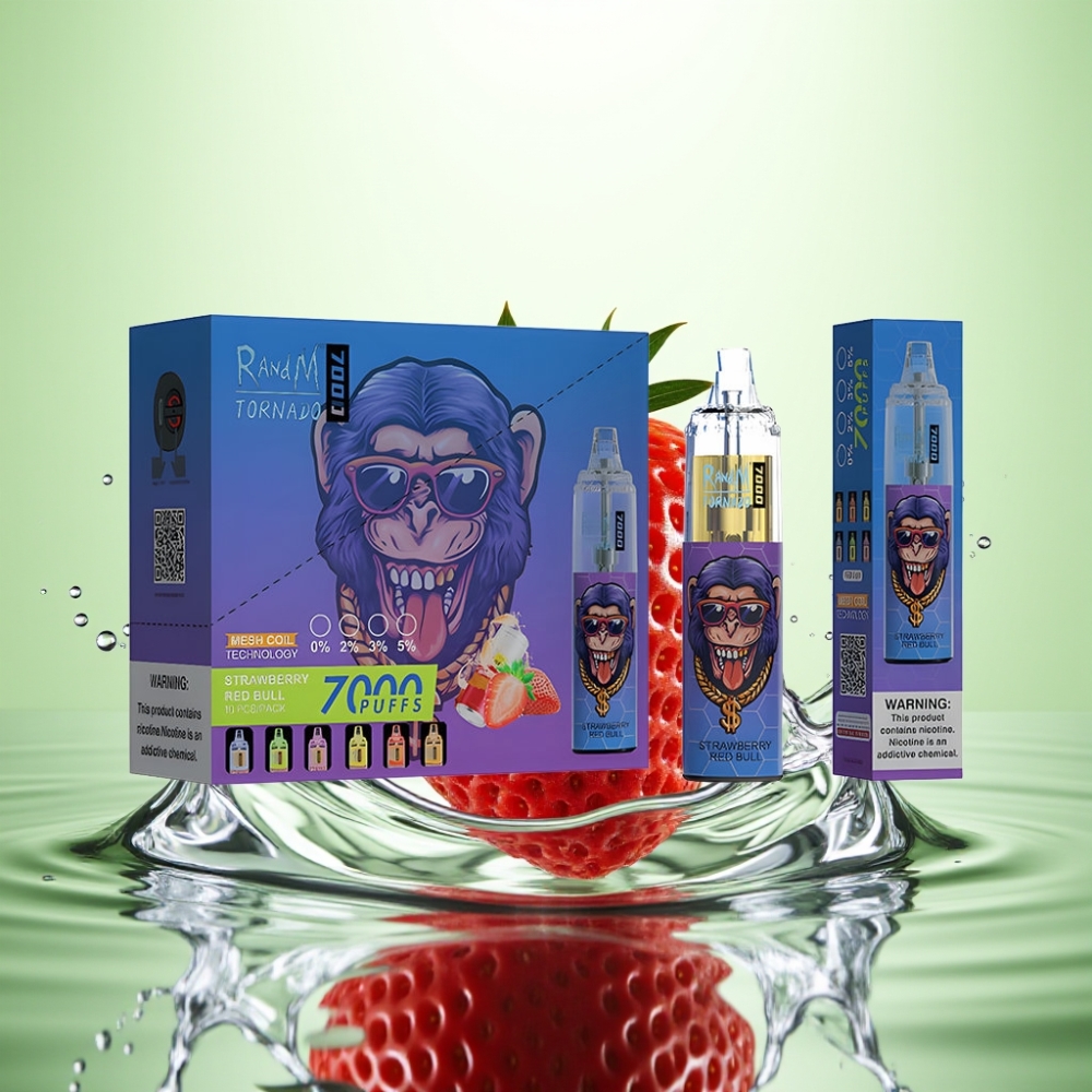 RandM Fumot Tornado 7000 Puff 14ML 850MAH Mesh Coil Type-C RGB Hava Ayarlı Çilekli Red Bull