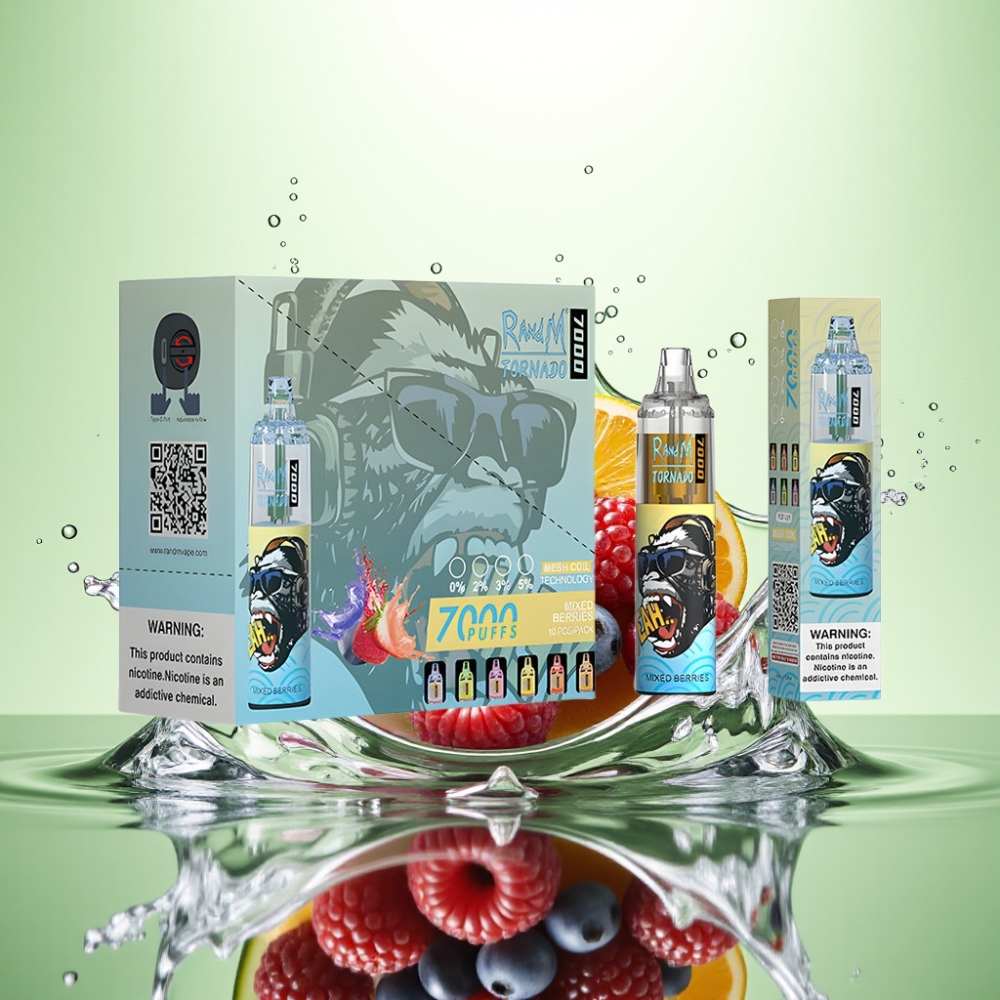 RandM Fumot Tornado 7000 Puff 14ML 850MAH Mesh Coil Type-C RGB Light Hava Ayarlı Karışık Meyveler Disposable Vape