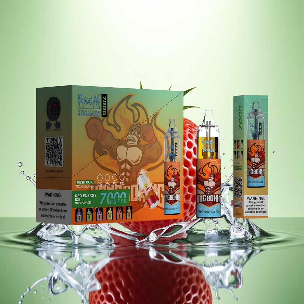 RandM Fumot Tornado 7000 Puff 14ML 850MAH RGB Ayar Hava Tip-C Mesh Coil Kırmızı Enerji Buz