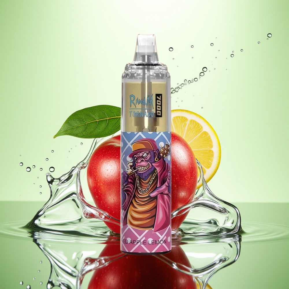 RandM Fumot Tornado 7000 Puff 14ML 850MAH RGB Işık Tip-C Port Kırmızı Elma Limon