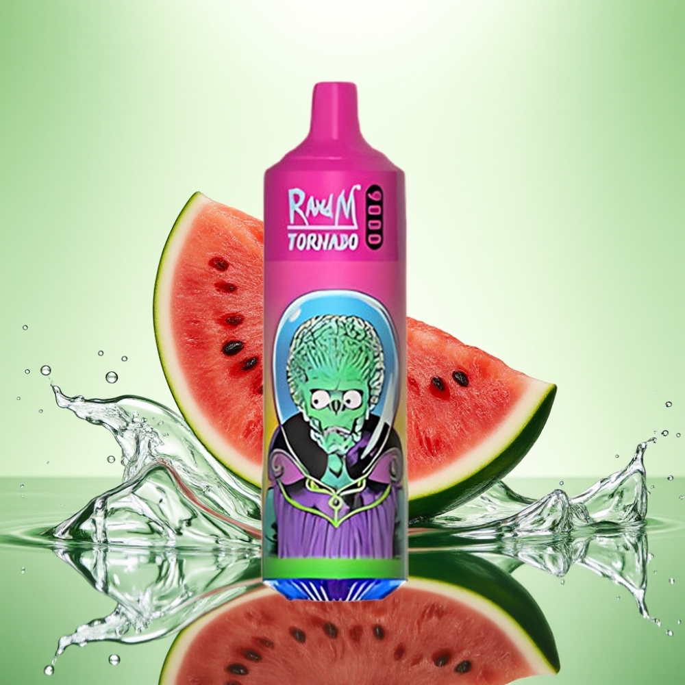 RandM Fumot Tornado 9000 Puffs Şarj Edilebilir 850 mAh 18 mL Mesh Coil RGB Ekran Karpuzlu Bubble Gum