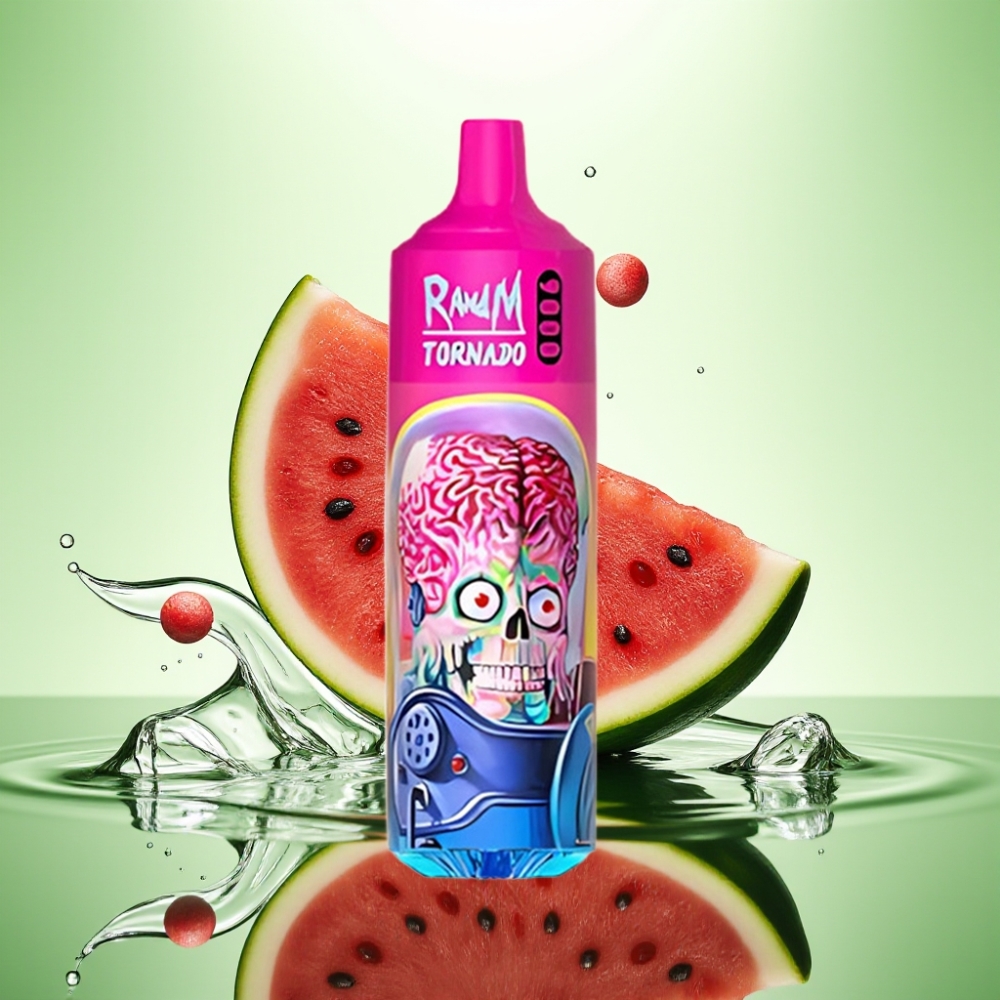 RandM Tornado 9000 Puf Şarj Edilebilir 850 mAh 18 mL Mesh Coil RGB Ekran Karpuz Skittles