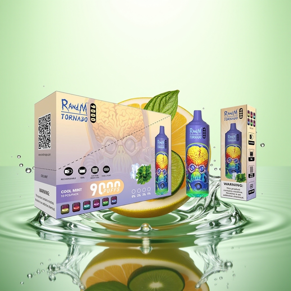 RandM Tornado 9000 Puf Şarj Edilebilir 850 mAh 18 mL Mesh Coil RGB Ekran Serin Nane