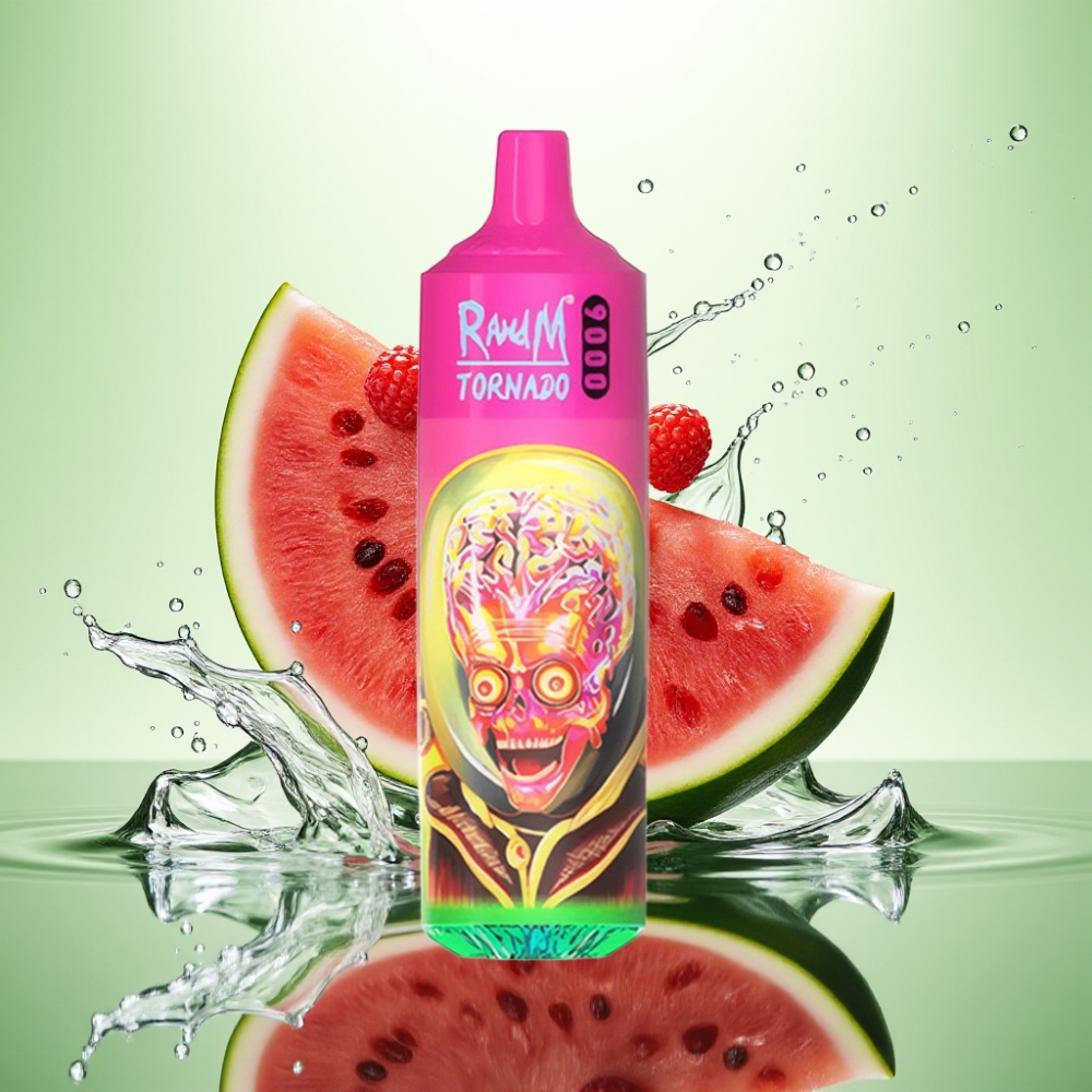 RandM Tornado 9000 Puff 850 mAh Şarj Edilebilir 18 mL Mesh Coil RGB Ekran Ahududu Karpuz