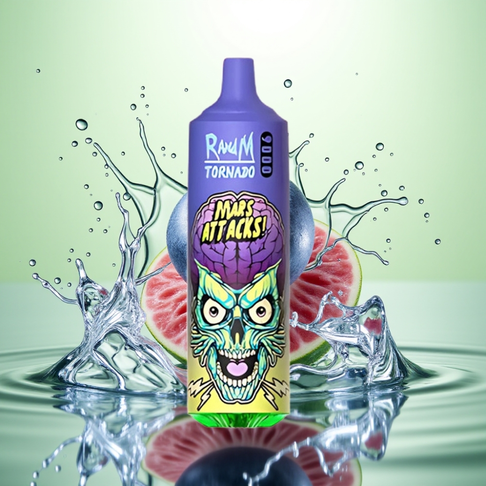 RandM Tornado 9000 Puff Şarj Edilebilir 850 mAh 18 mL Mesh Coil RGB Ekran 54 Çeşit Mavi Böğürtlen Buz