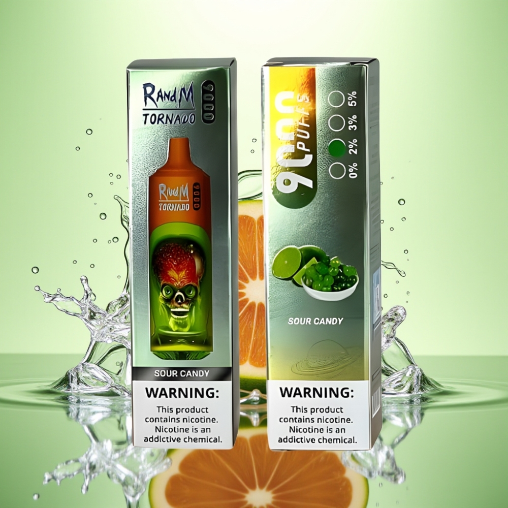 RandM Tornado 9000 Puff Şarj Edilebilir 850 mAh 18 mL Mesh Coil RGB Ekran Ekşi Şeker