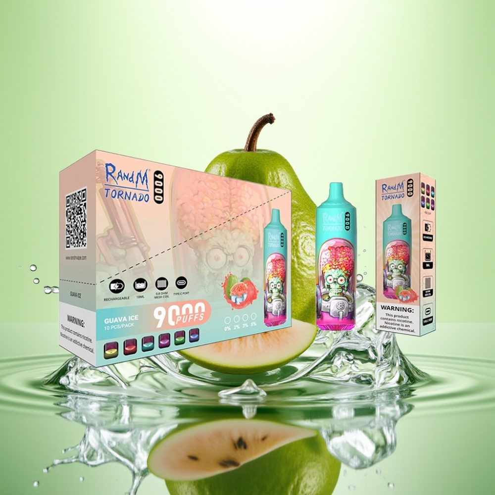 RandM Tornado 9000 Puff Şarj Edilebilir 850 mAh 18 mL Mesh Coil RGB Ekran Guava Buz