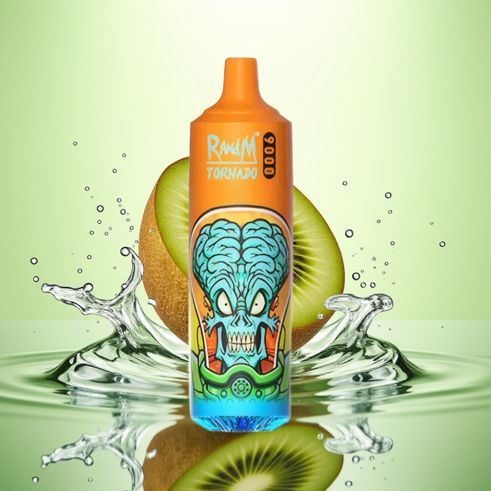 RandM Tornado 9000 Puff Şarj Edilebilir 850 mAh 18 mL Mesh Coil RGB Ekran Kivi Çarkıfeleği Guava