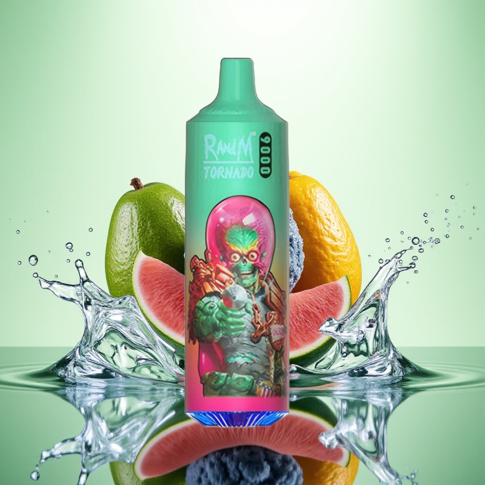 RandM Tornado 9000 Puff Şarj Edilebilir 850 mAh 18 mL Mesh Coil RGB Ekran Mavi Razz Kush