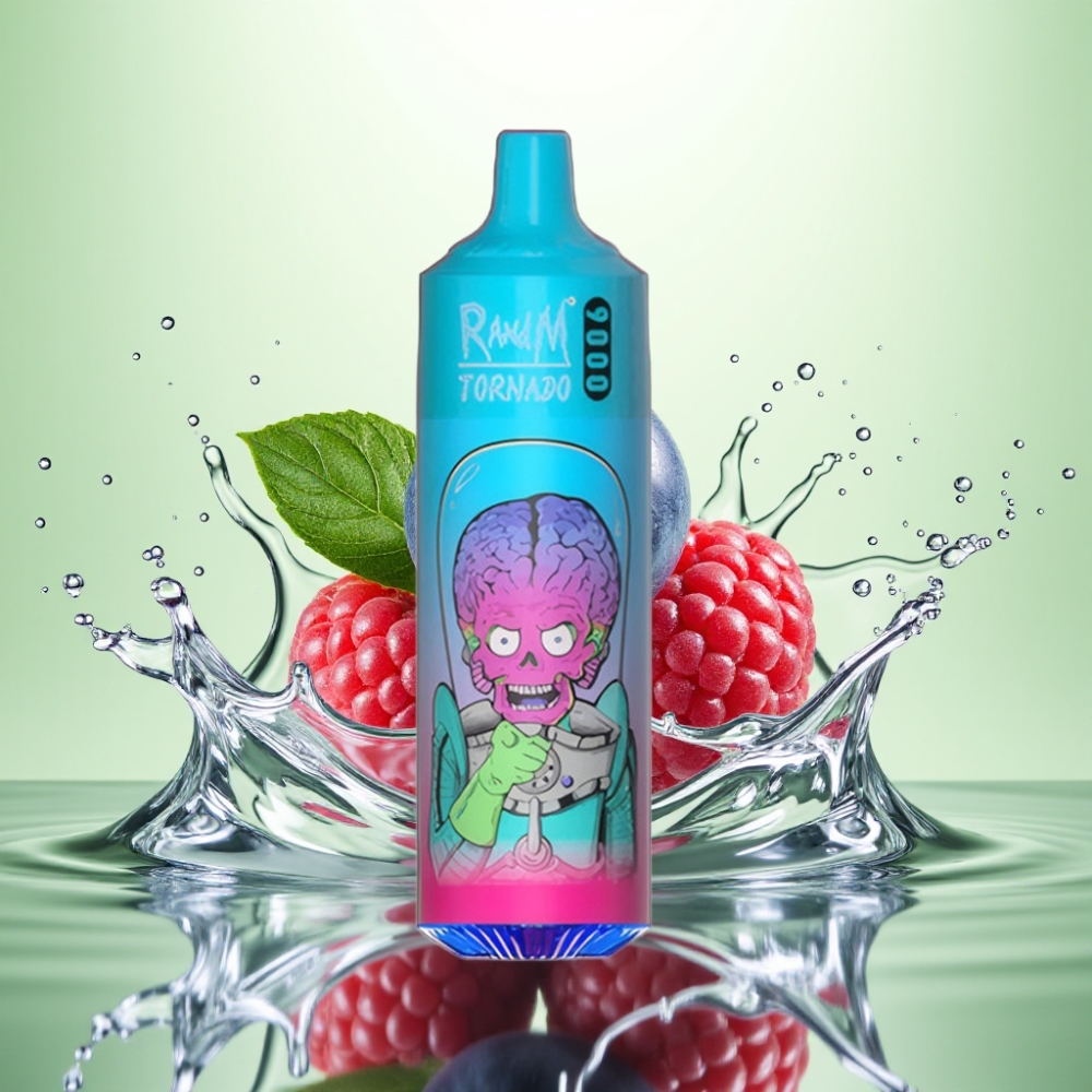 RandM Tornado 9000 Puff Şarj Edilebilir 850 mAh 18 mL Mesh Coil RGB Ekran Yaban Mersini Ahududu