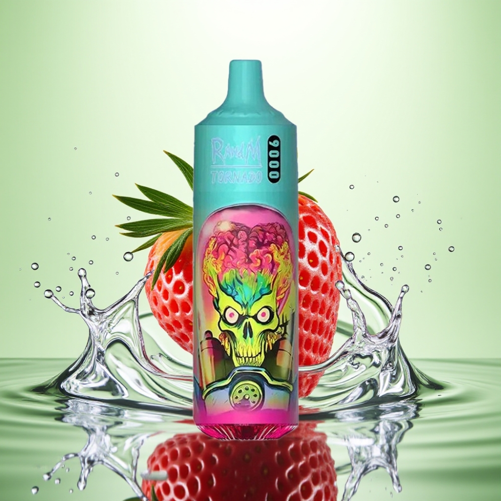 RandM Tornado 9000 Puff Şarj Edilebilir 850 mAh 18 mL Mesh Coil RGB Ekran Çilek Ahududu