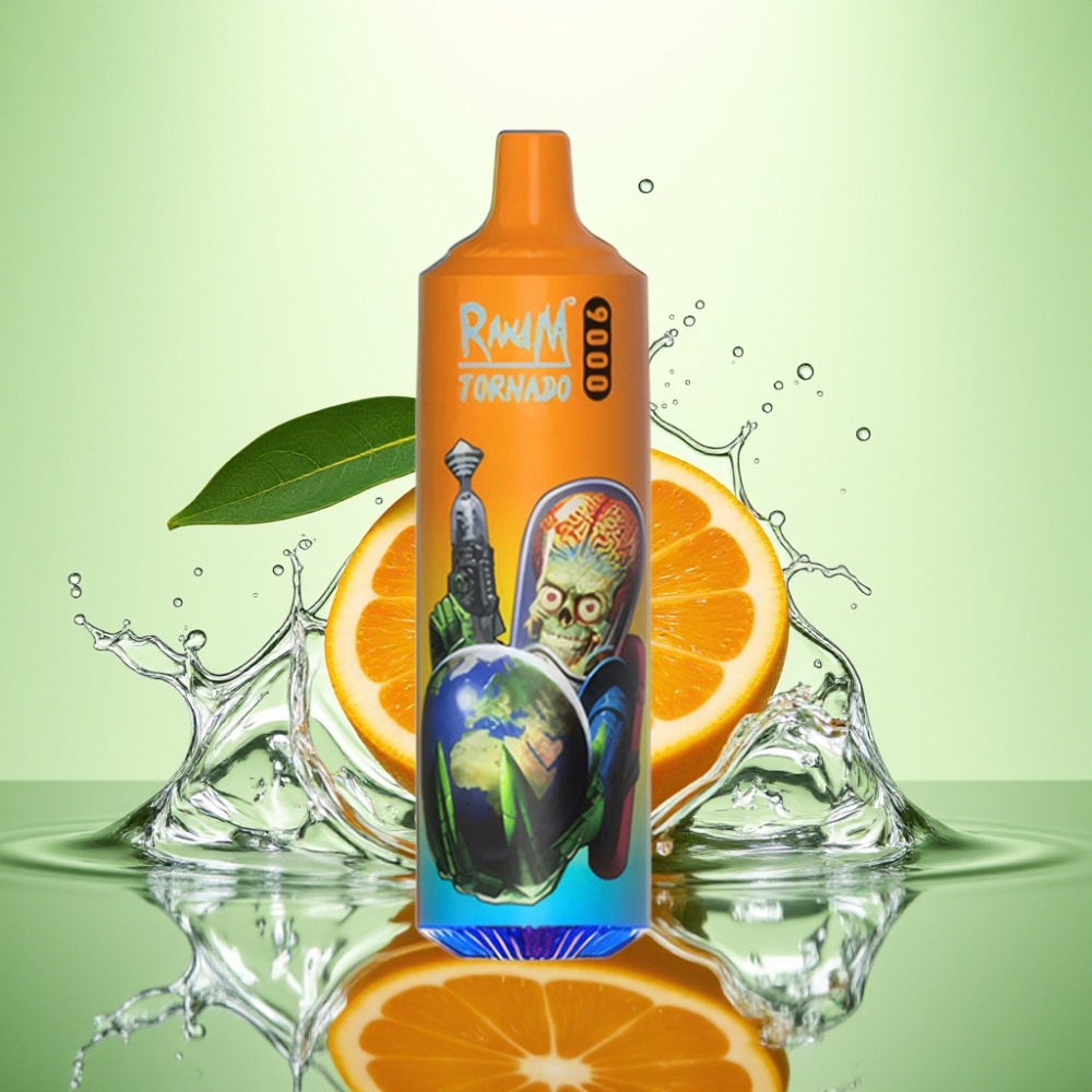 RandM Tornado 9000 Puffs 850mAh 18mL Mesh Coil RGB Ekran Portakal Gazozu